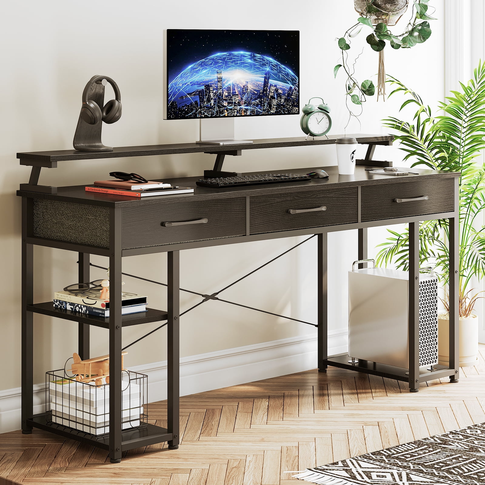 ODK 40 Inch Small Computer Desk with 3 Fabric Drawers, Home Office Desks  with Storage, Modern Work Desk for Bedroom, Writing Study Table, Black