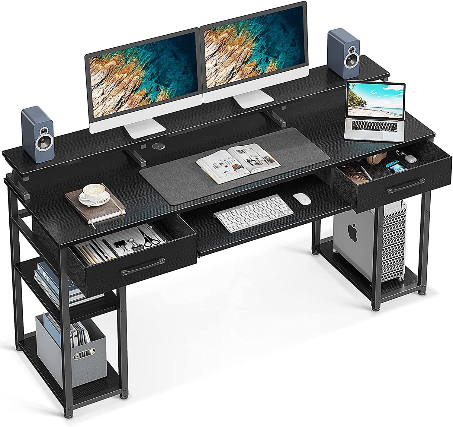 63 inch Computer Desk, Office Desk with Keyboard Tray, Writting Desk
