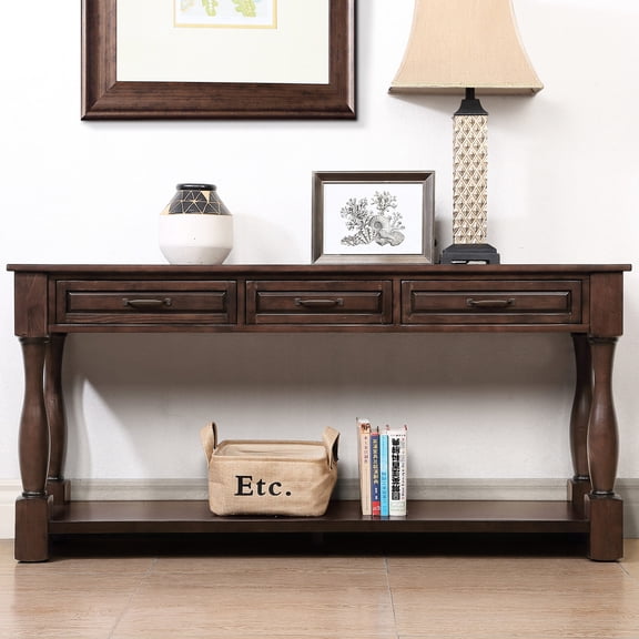 Console Table with 3 Drawers and 1 Shelf, Solid Pine, High Load, Ideal for Hallway
