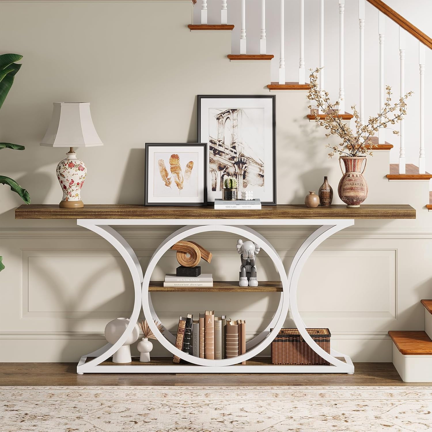 63 inch Extra Long Sofa Table, Rustic Industrial Entry Console Table ...