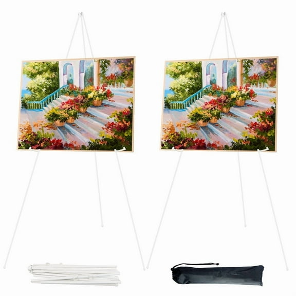 63-inch Foldable Easel with Carry Bag, Portable Tripod, Suitable for Wedding Sign Display, Painting, Posters, Artworks, Trade Shows,White 2 pieces