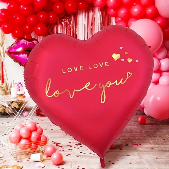 63 inch Heart Balloon Huge Heat Shape Balloon Red and Pnik Rose Balloons Simulation Flowers Foil Balloons for Valentines Day Wedding Engagement Anniversary Romantic Party Decorations