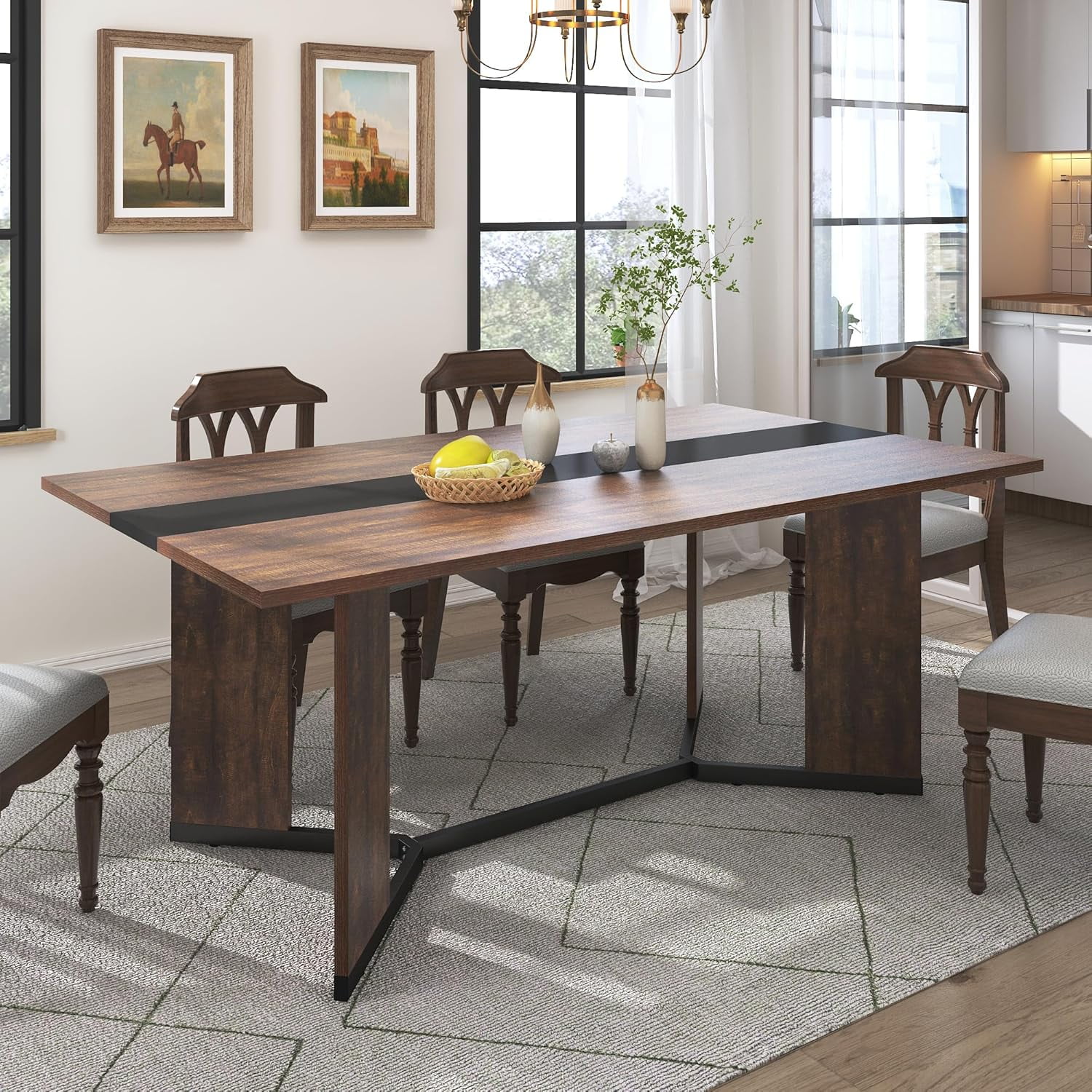 63 inch Large Rectangular Dining Table for 4-6 People, Dining Table ...