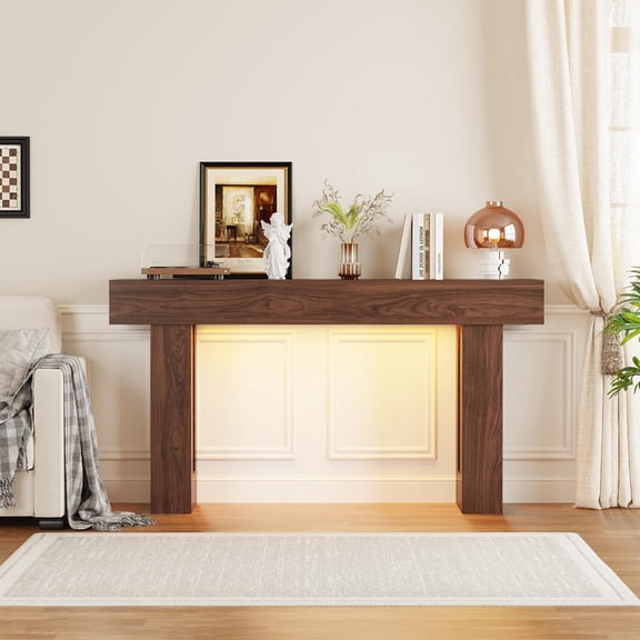63 inch Long Console Table for Entryway, Farmhouse Sofa Hallway Table with Motion-Sensor LED Light & Thickened Top, Wooden Foyer Table for Behind Couch Living Room