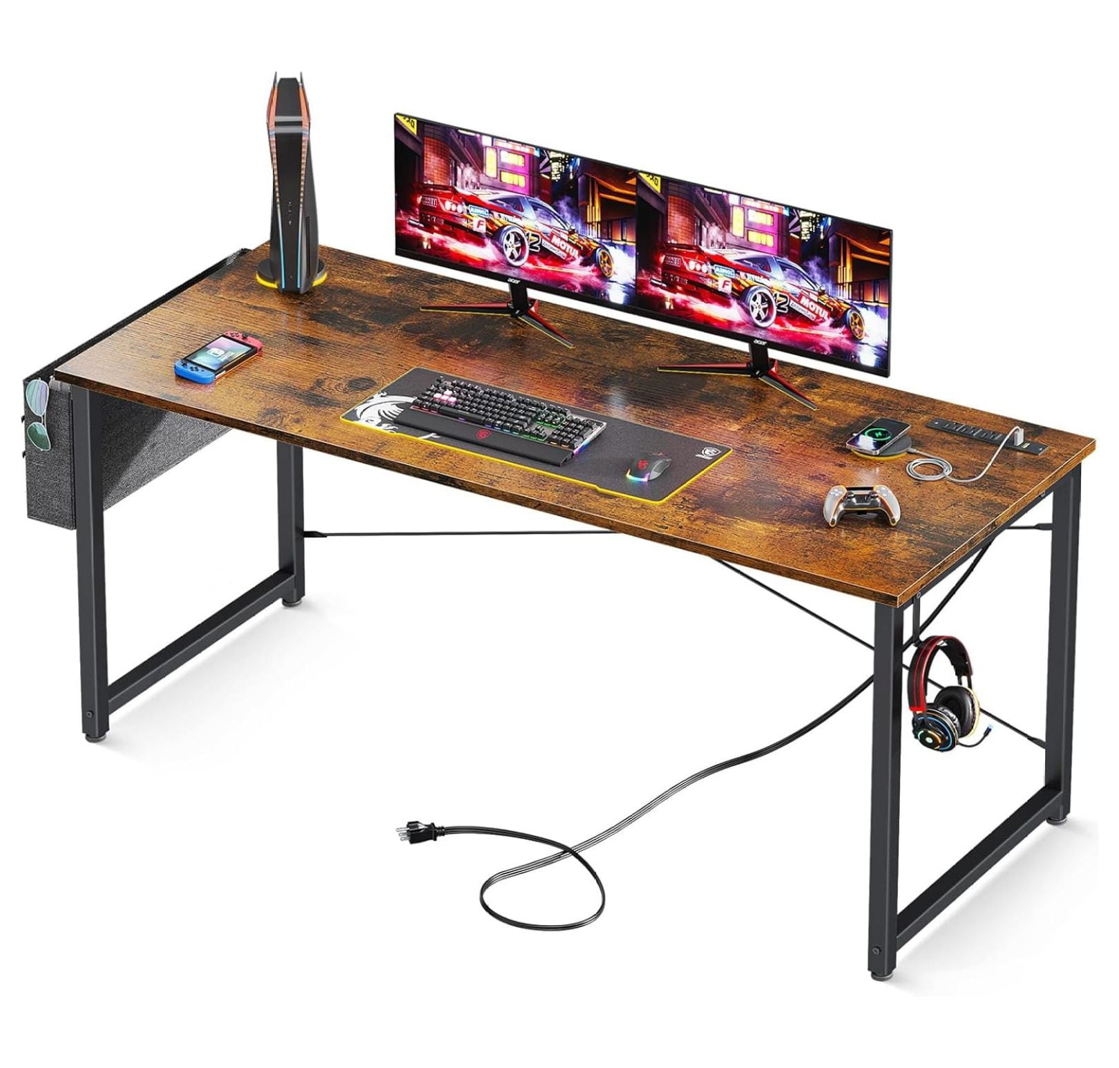 Power Rack Computer Desk 63 inch Small Computer Desk with Power Outlet for Small Spaces Home ...