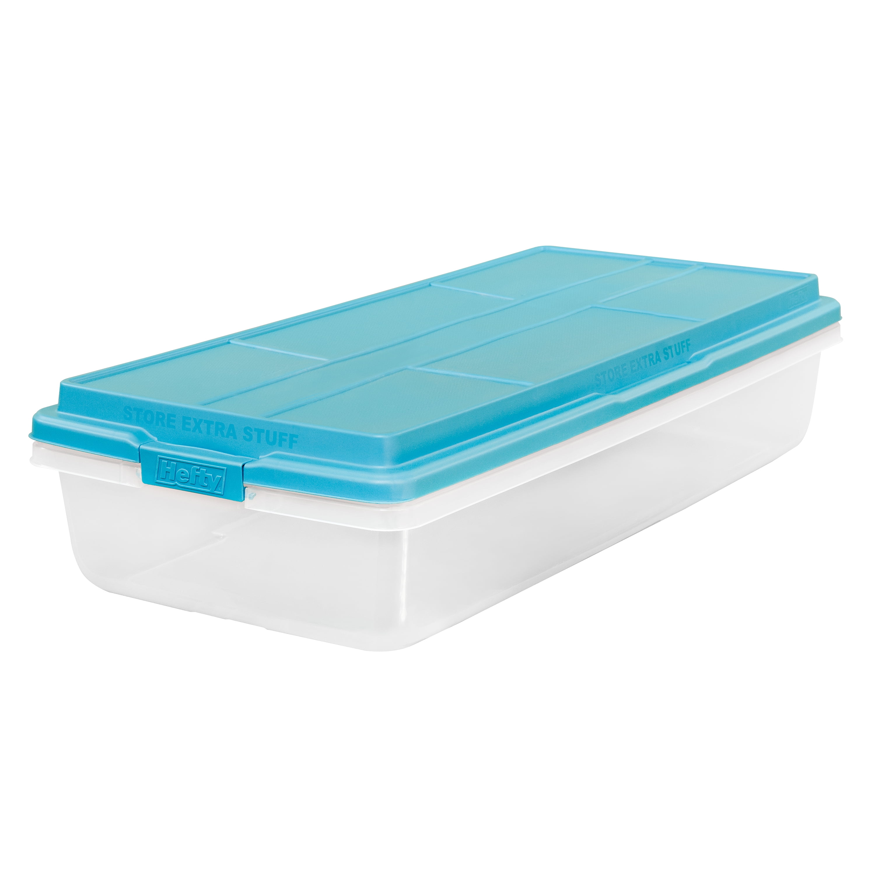 Hefty 32 Qt. Clear Plastic Storage Bin with Blue HI-Rise Lid, 6