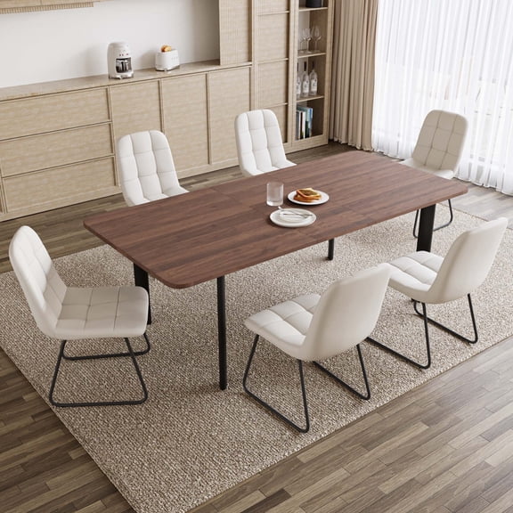 63'' to 78.7'' Extendable Modern Kitchen Dining Table Set, Mid-Century Dining Table Set For 6-8 Personal with Carbon Steel Legs