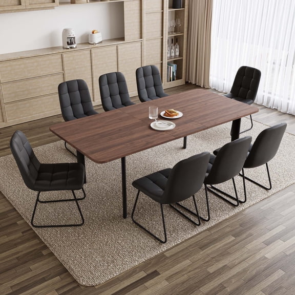 63'' to 78.7'' Extendable Modern Kitchen Dining Table Set, Mid-Century Dining Table Set For 6-8 Personal with Carbon Steel Legs