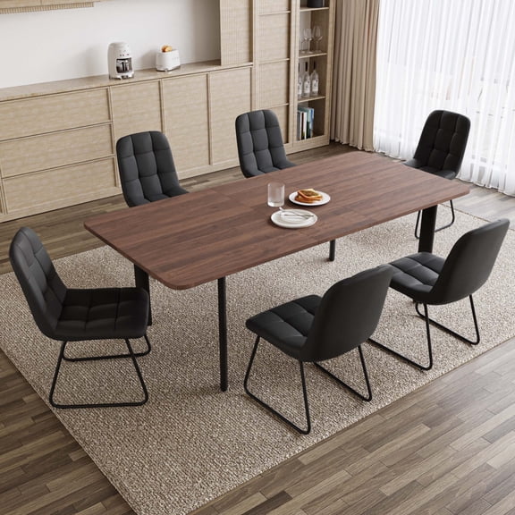 63'' to 78.7'' Extendable Modern Kitchen Dining Table Set, Mid-Century Dining Table Set For 6-8 Personal with Carbon Steel Legs