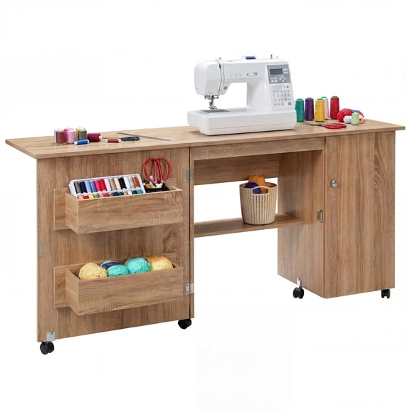 Multi-shelf Wheeled Folding Sewing Craft Table