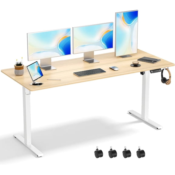 63 x 28 Inch Electric Standing Desk Adjustable Height, Sit Stand Desk, Stand up Desk for Home Office, Computer Workstation (Spliced Desktop,Oak)