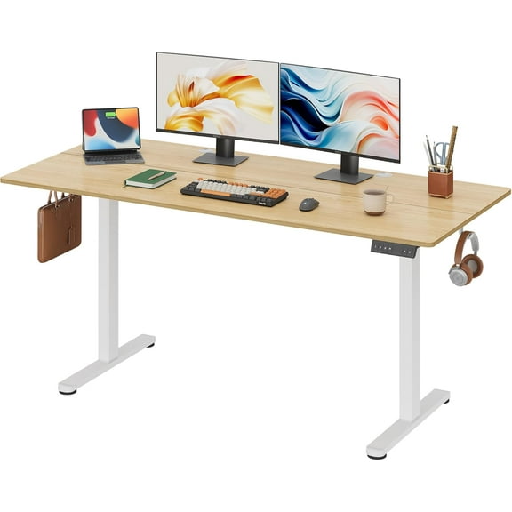 63 x 28 Inches Electric Standing Desk, Adjustable Height Stand up Desk for Home Office, Ergonomic Sit to Stand Desk with LED Touchscreen, 3 Memory Preset Computer Desk (Maple)