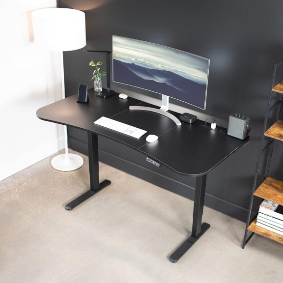 63 x 32 inch  Table Top with Built-in Power Strip for Standard and Sit Stand Height Adjustable Home and Office Desk Frames, Desktop with USB Ports, Black