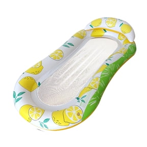 63" x 33.5" Inflatable Pool Float Chair, Lemon Print Mesh Water Lounge Chair, Comfortable Floating Bed for Swimming Pool Beach Lake