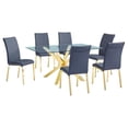 thumbnail image 1 of 63"x 39" Rectangular Clear Glass 7pc Dining Set with Gold Stainless Steel, 1 of 8