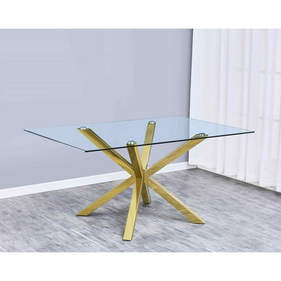 63" x 39" Rectangular Clear Glass Dining Table with Gold Stainless Steel Base
