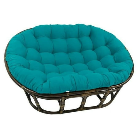 63 x 45 in. Rattan Double Papasan Chair with Twill Cushion, Aqua Blue