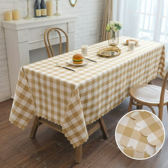 63"x55" Green Plaid Fabric Tablecloth - Washable, Wrinkle-Resistant, Durable Tablecloth for Catering, Party, Wedding and Valentine's Day Decoration