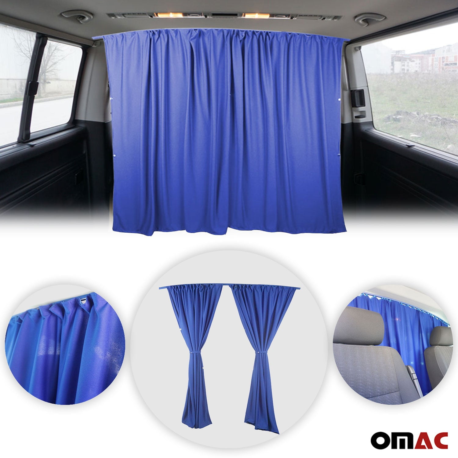 63 x 71 Cab Divider Van Cabin Curtain Campervan Kit Dark Blue 