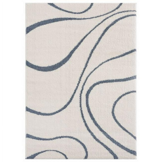63" x 86" x 1.2" Blue/Grey Microfiber Polyester Area Rug