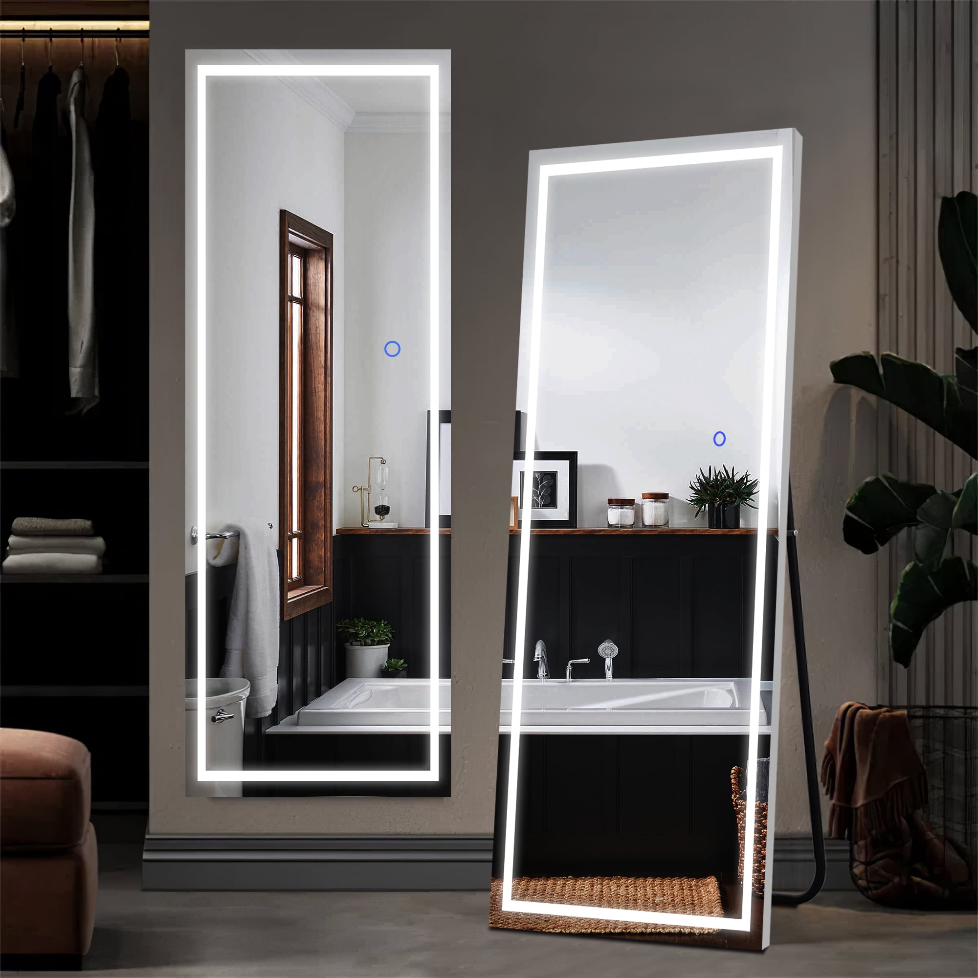 63"x16" LED Floor Mirror Aluminum Alloy Frame Right Angle Full Length Mirror with Bracket,Slive