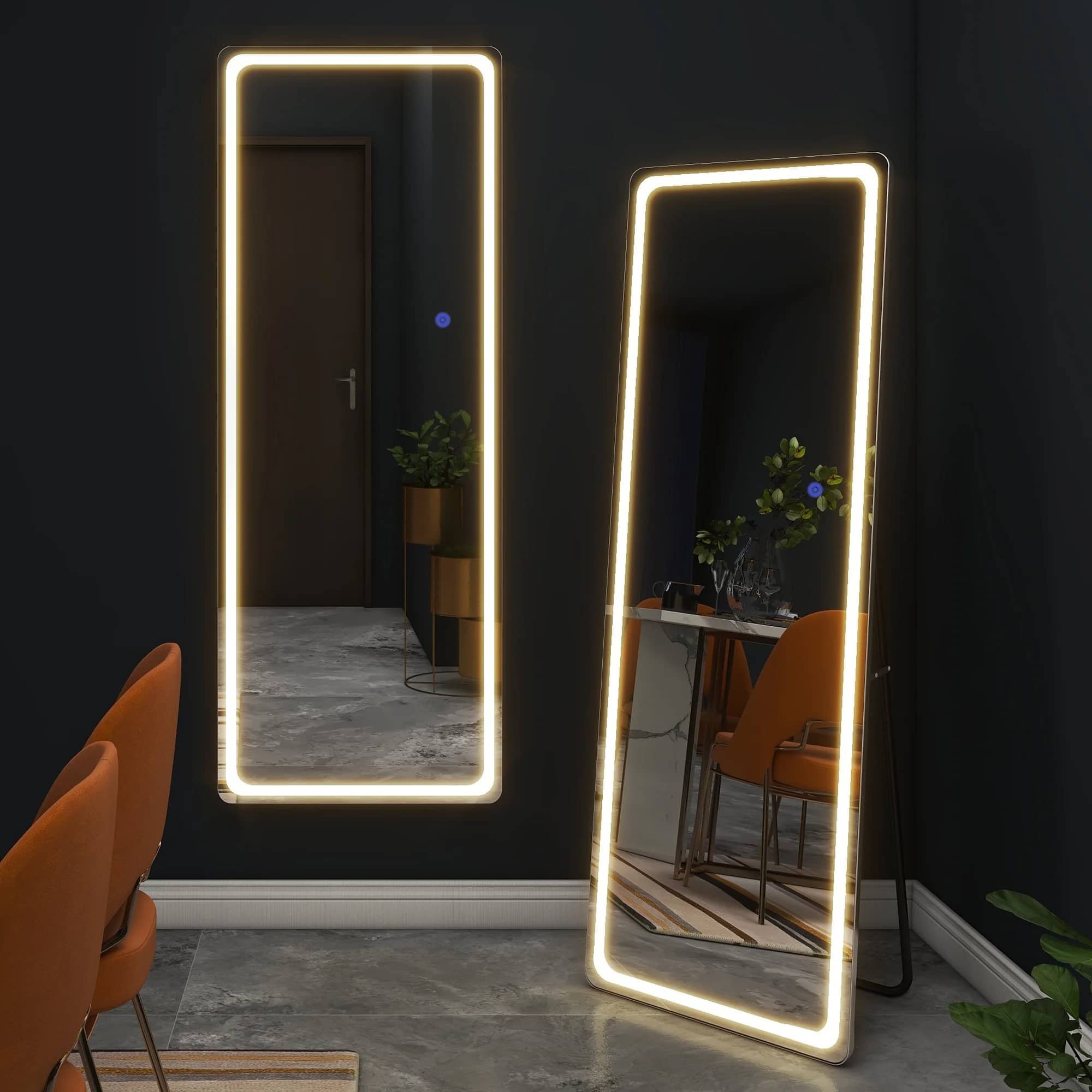 63"x16" LED Frameless Full-length Mirror for Bathroom，Aluminum Alloy Rectangular Mid-Century Mirror with Bracket, Silver