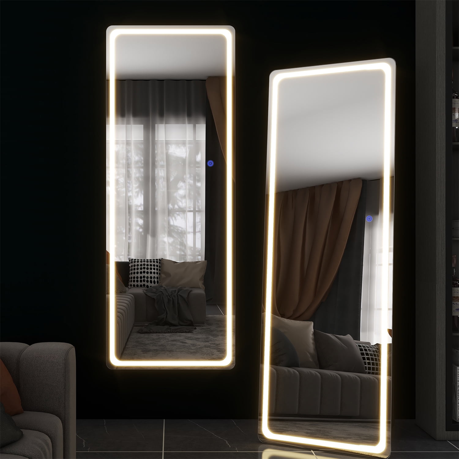 63"x16" LED Full Length Mirror Round Corner Wall Mounted LED Mirror,Sliver