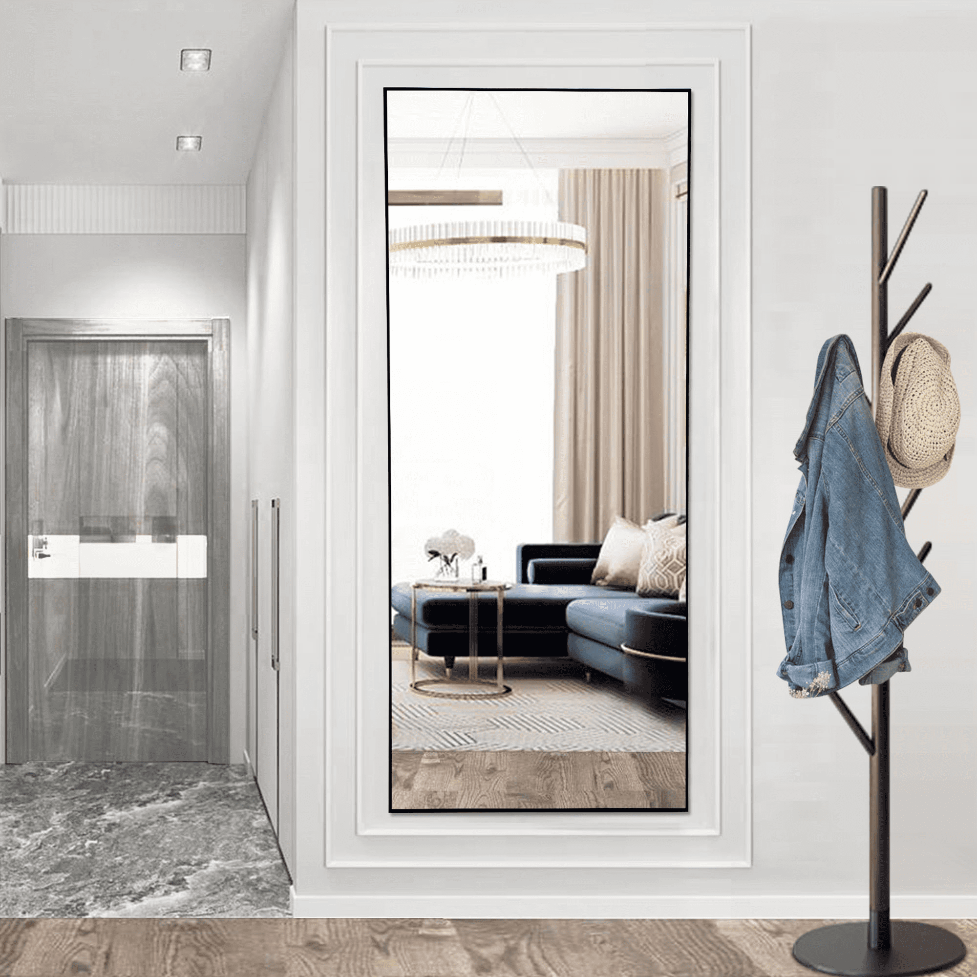 MAYEERTY 63"x20" Rectangular Full-Length Mirror - Floor Standing Full-Body Mirror, Black