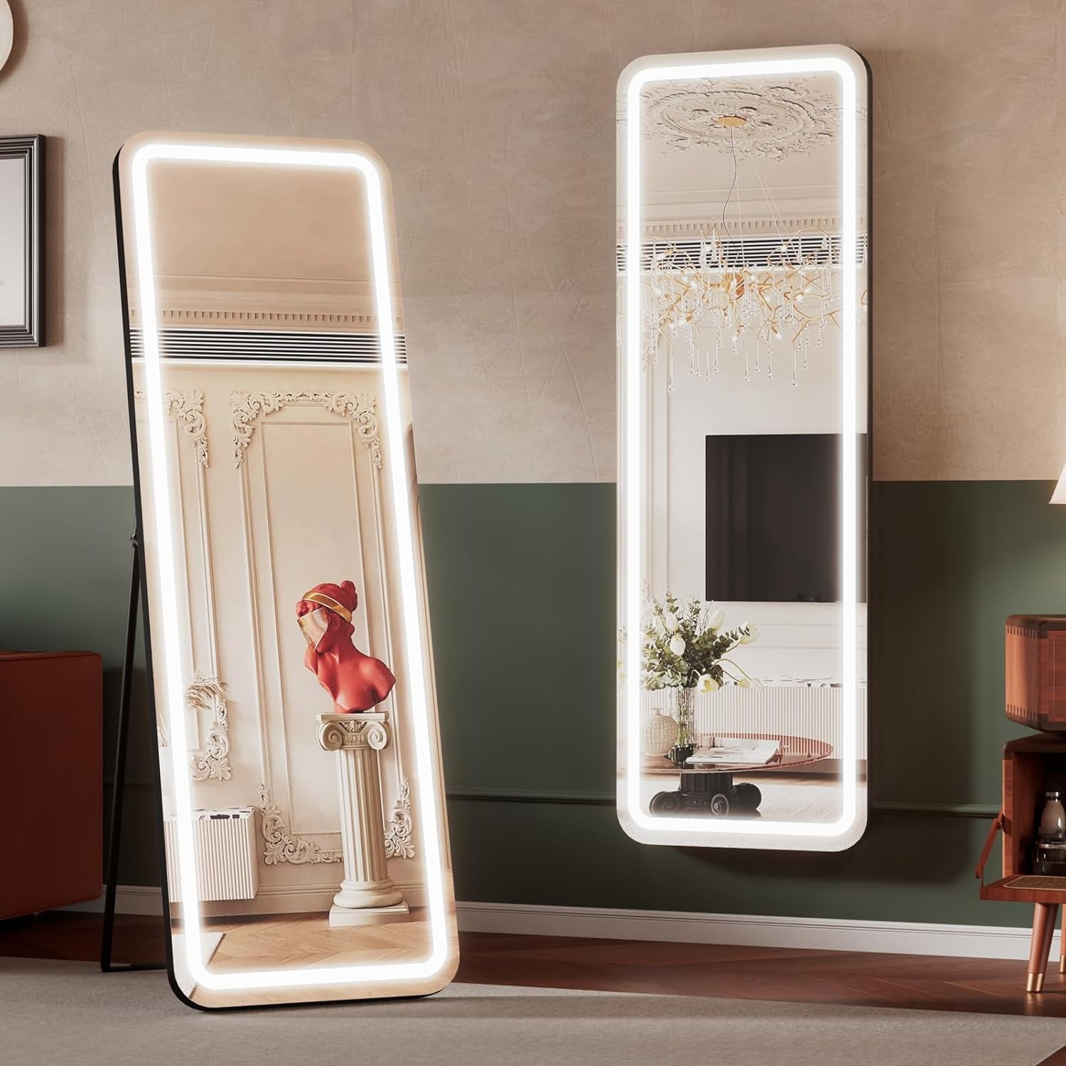 63"x20" LED FullLength Mirror Stand or Wall Mount Mirror with Lights