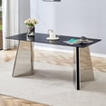 thumbnail image 1 of 63"x31.5x30" Black Marble-Patterned Slab Dining Table with Stainless Steel Butterfly Legs.The tabletop is designed to be scratch and heat resistant.Slabs Tabletop,Stainless Steels Legs.W1151S01897, 1 of 8