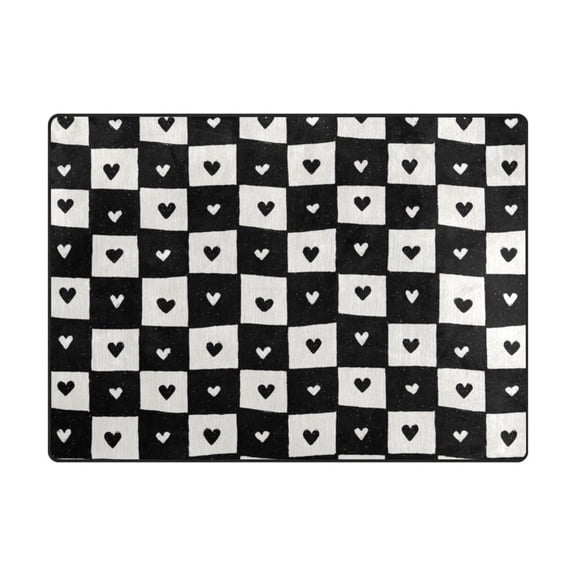 63'x48'&80'x58' Living Room Bedroom Super Soft Floor Mat Carpet With Non-Slip Bottom Checkered Small Hearts