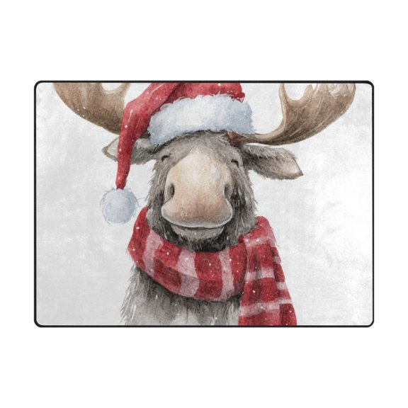 63'x48'&80'x58' Living Room Bedroom Super Soft Floor Mat Carpet With Non-Slip Bottom Christmas Hat Scarf Reindeer