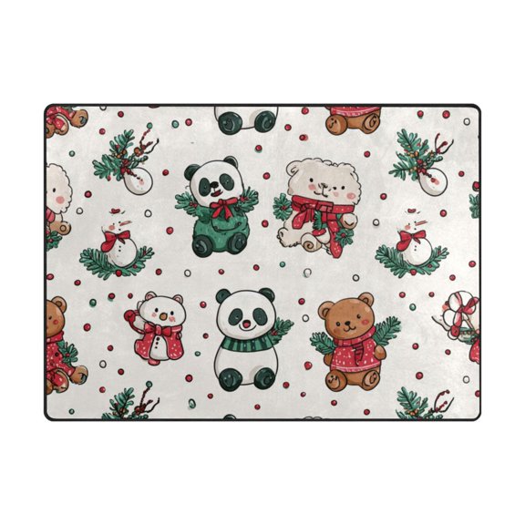 63'x48'&80'x58' Living Room Bedroom Super Soft Floor Mat Carpet With Non-Slip Bottom Cute Christmas Bear