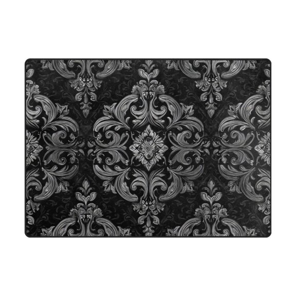 63'x48'&80'x58' Living Room Bedroom Super Soft Floor Mat Carpet With Non-Slip Bottom Intricate Silver