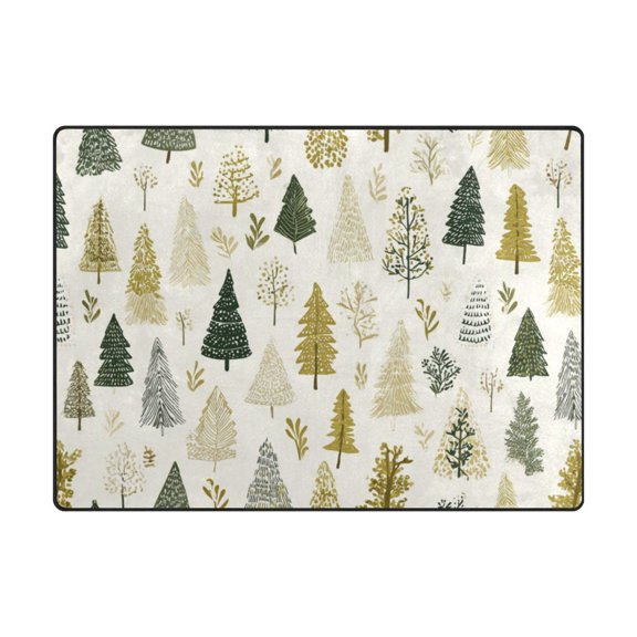 63'x48'&80'x58' Living Room Bedroom Super Soft Floor Mat Carpet With Non-Slip Bottom Olive Green Tree
