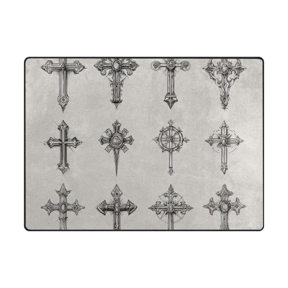 63'x48'&80'x58' Living Room Bedroom Super Soft Floor Mat Carpet With Non-Slip Bottom Ornate Crosses