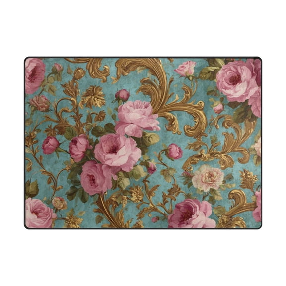 63'x48'&80'x58' Living Room Bedroom Super Soft Floor Mat Carpet With Non-Slip Bottom Print Of Rococo-style
