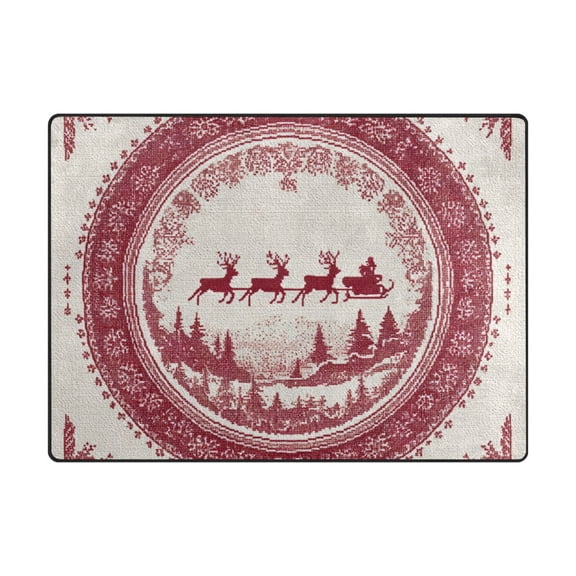 63'x48'&80'x58' Living Room Bedroom Super Soft Floor Mat Carpet With Non-Slip Bottom Reindeer and Santa's Sleigh