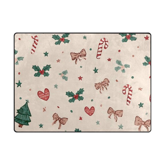 63'x48'&80'x58' Living Room Bedroom Super Soft Floor Mat Carpet With Non-Slip Bottom Small Christmas Motifs