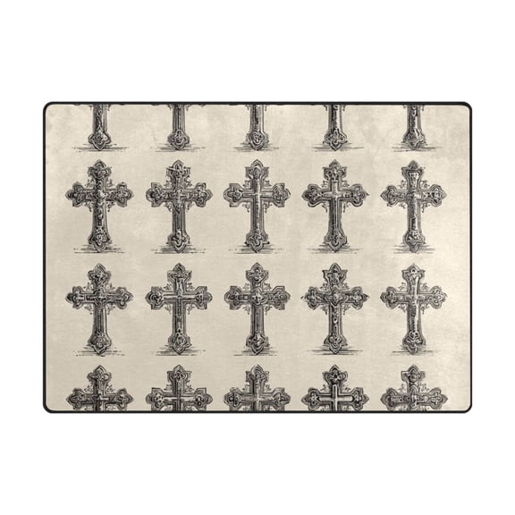 63'x48'&80'x58' Living Room Bedroom Super Soft Floor Mat Carpet With Non-Slip Bottom Vintage Crosses