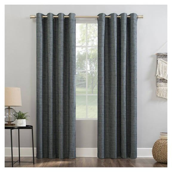 63"x52" Kline Burlap Weave Thermal 100% Blackout Grommet Top Curtain Panel Navy/Denim