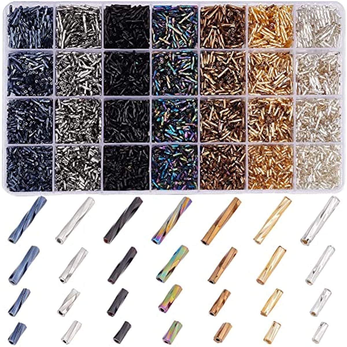 6300pcs Glass Bugle Beads Bugle Beads 5/6/9/12mm Glass Tube Beads Tube Seed Beads Bugle Spacer Beads