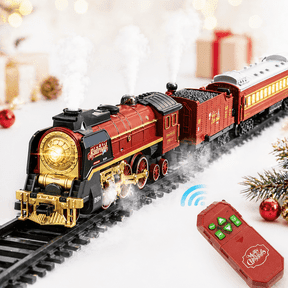 FENMING Plastic Steam Train Toy Set with Gift Box, Remote Control, Steam Mist, Lights, Sounds, Track, Ages 3 to 12