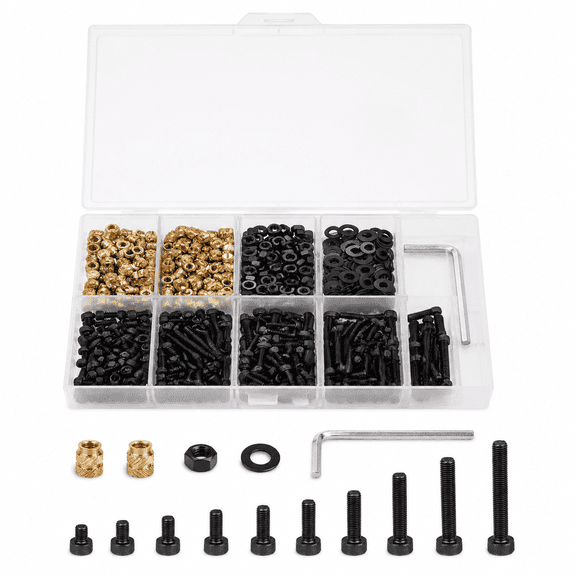 630Pcs M3 Threaded Insert Assortment Kit Heat Set Inserts, Hex Nuts, Washers, Socket Head Cap Screws M3 Fasteners for 3D Printing, Compatible with PLA/ABS, Organized in Plastic Box