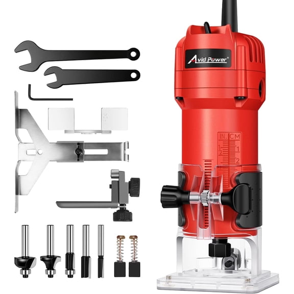 630W 5.3 Amp Router Tool with Fixed Base Compact Router for Woodworking, 35,000 RPM, 1/4" collet & 5 Trim Bits, Straight & Roller Guide, 2 Wrenches and Brushes