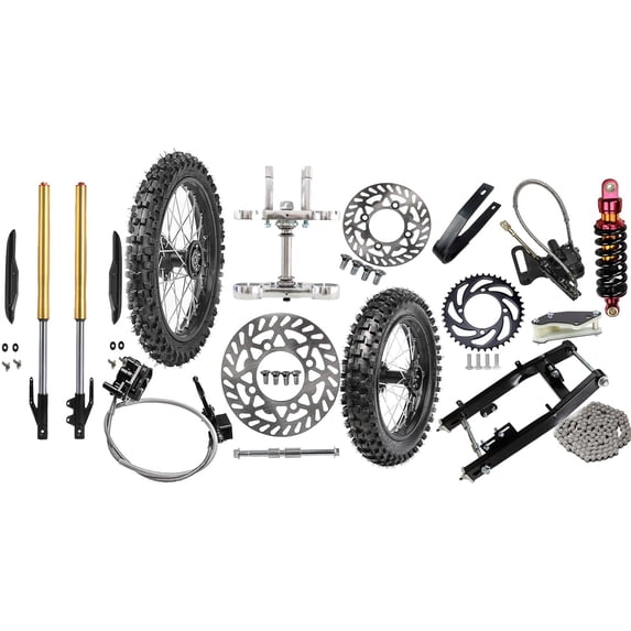 630mm Front Forks + Rear SwingArm Kit 14" 12" Complete Wheel 80/100-12 60/100-14 Tire and Rim Disc Brake Assembly for Dirt Pit Bike Apollo CRF50 SSR 70cc 110cc Taotao DB14 DB17 XR70