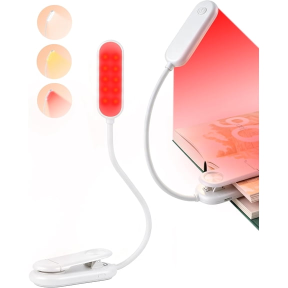630nm Red Book Light for Reading at Night - Zero Blue Light, Dimmable Reading Lights for Books in Bed, LED Book Lamp Clip on, Gift for Students Parents Nurse Studying Travel (1 Pack)