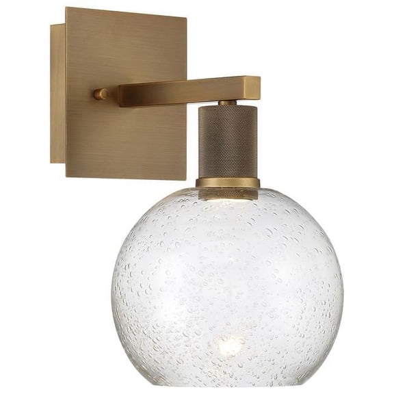 63145LEDD-ABB-SDG 8 in. Port Nine 1 Light LED Wall Sconce Wall Light, Burgundy - Antique Brushed Brass - Seeded Glass