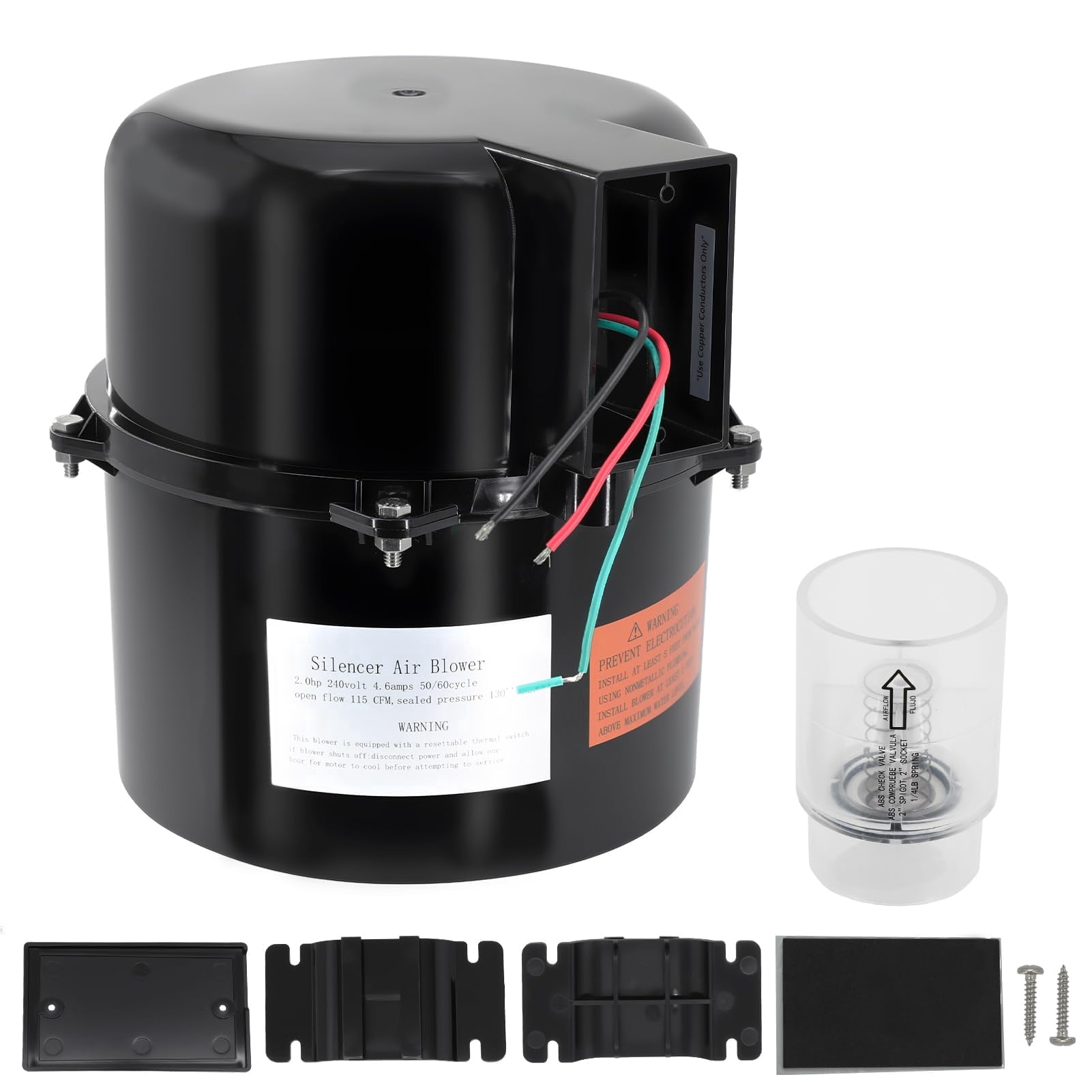 6320241 Silencer Spa Blower 2 HP 240 Volt 4.6 Amps Replacement for Air Supply, for use with 2 inch Plumbing, Quiet and Shock-Absorbing, Easy Installation, for Pool Hot Tub & Spa