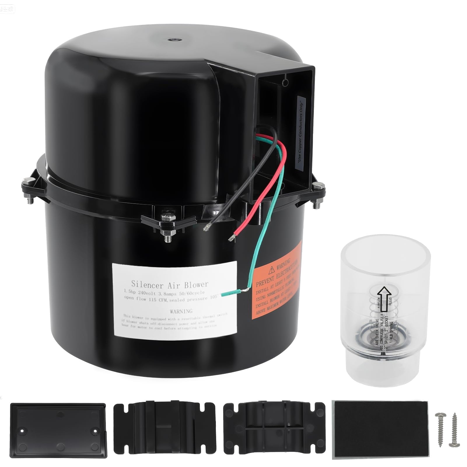 6316220F Silencer Spa Blower 1.5 HP 240 Volt 3.8 Amps Replacement for Air Supply, for use with 2 inch Plumbing, Quiet and Shock-Absorbing, Easy Installation, for Pool Hot Tub & Spa